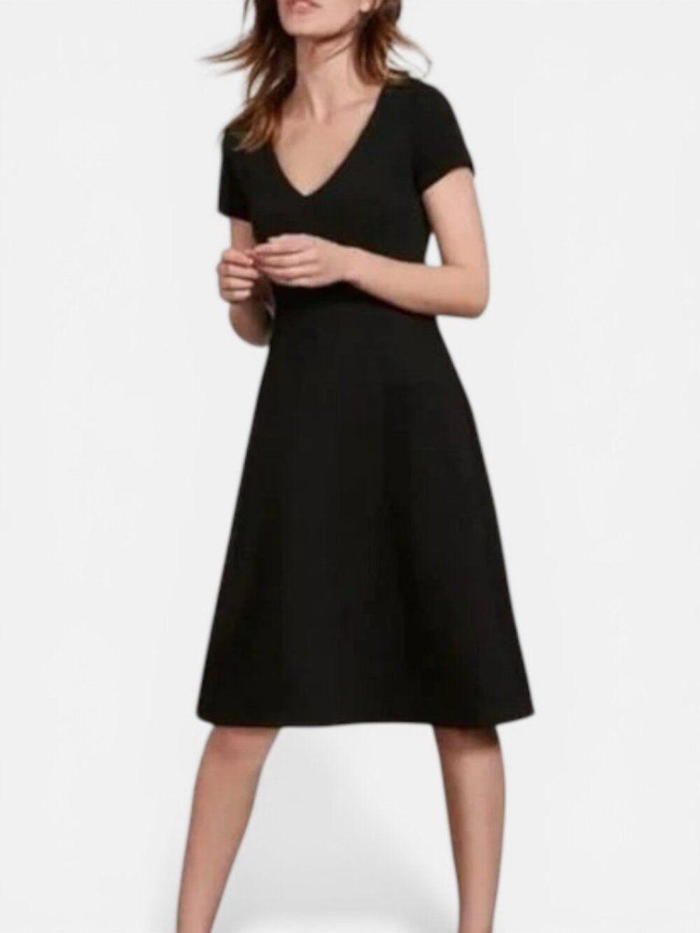 Boden Melanie Black Midi Dress Size 14 Waffle Knit V Neck A Line Casual Dress
